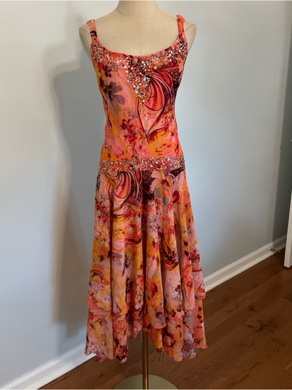 Midnight Velvet Beaded Sequin Tropical Sunset,Dress, Resort Cocktail Glam Size L - Picture 2 of 8